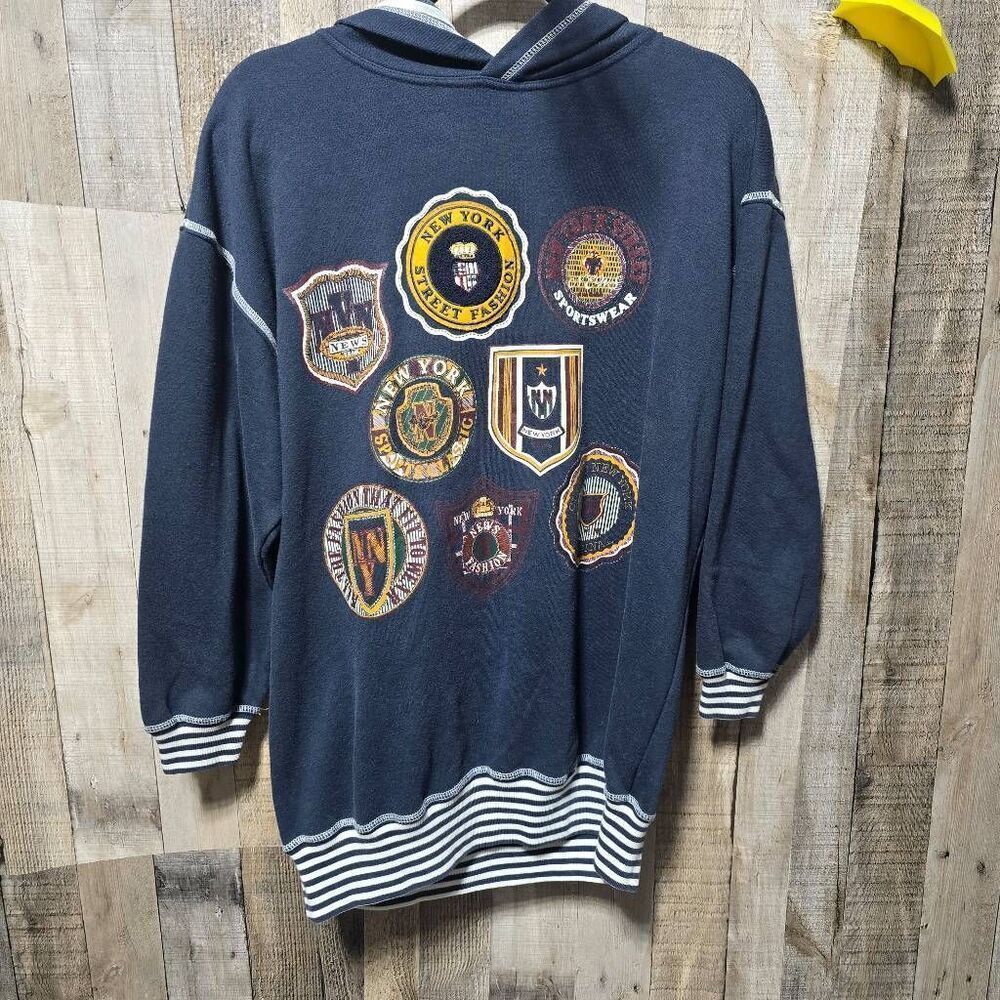 New York News Vintage 90’s Navy Patch Graphic Hoodie Sweatshirt Small Retro City